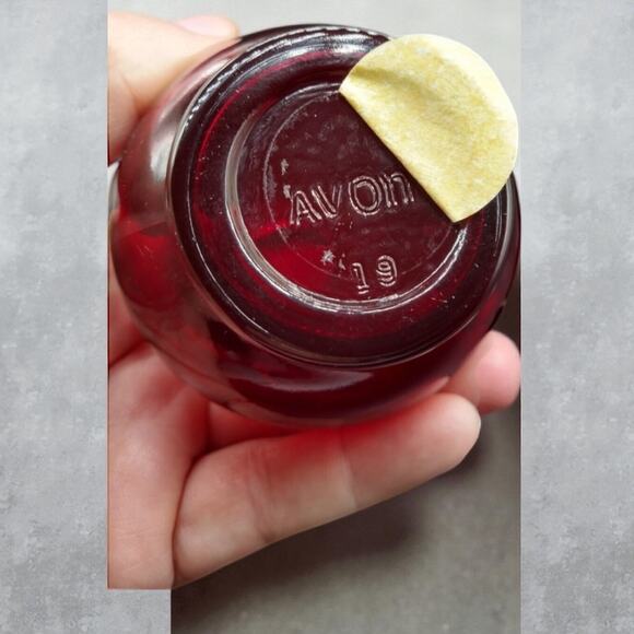 Vintage Avon Ruby Red Glass Pitcher Bottles Strawberry Bath Foam  5.5”  Empty - Picture 7 of 9